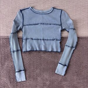 Urban Outfitters Blue Waffle Knit Cropped Long Sleeve – Size S